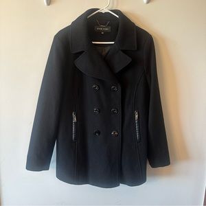 Double Breasted Black Wool Pea Coat - Size XXL